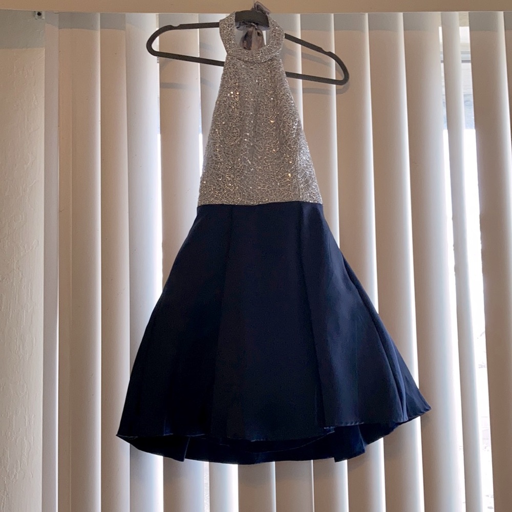 Silver and Navy Blue Cocktail Dress